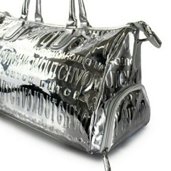 NWT! Von Dutch Metallic Silver Mirrored Weekender Gym Duffel Bag (Retail $379) - Picture 5 of 15